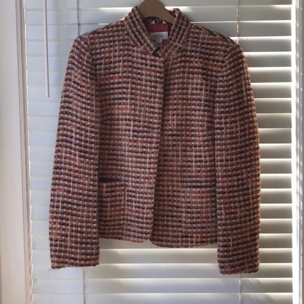 Talbots Fully Lined Brown, Tan & Coral Wool Blazer size 12